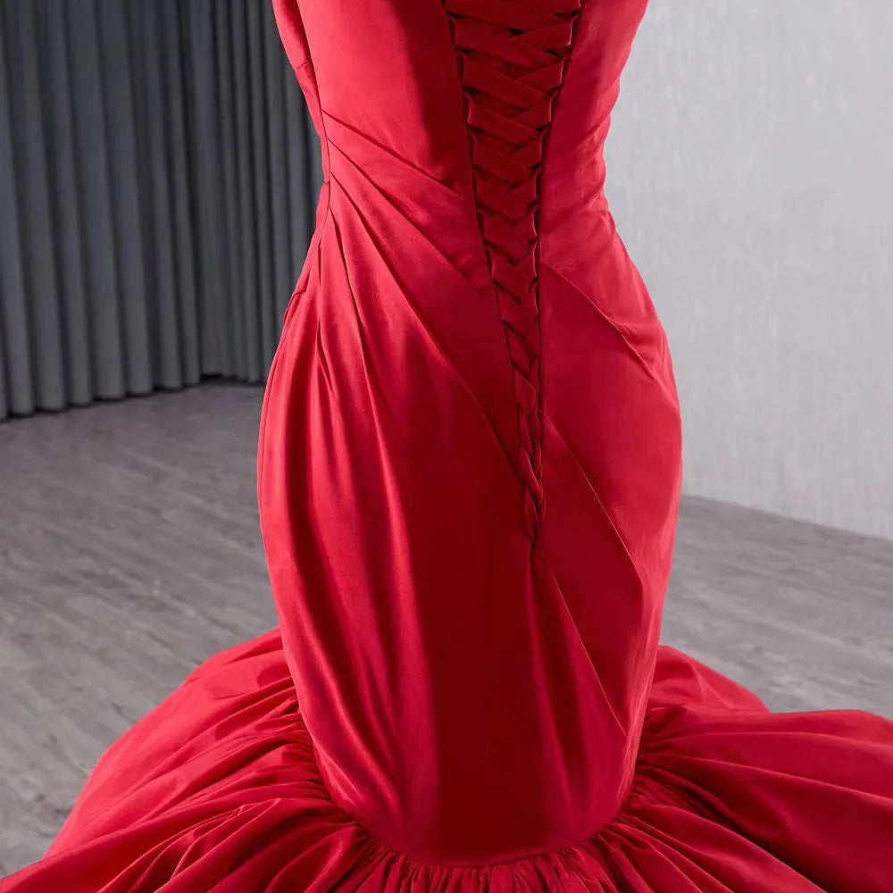 Unique Red mermaid evening dress with bow