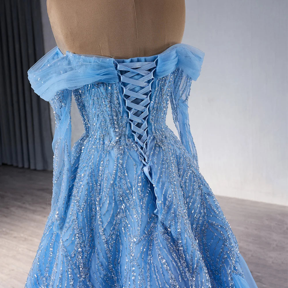 Luxury Sweetheart Sequins Blue Evening Prom Gowns Dresses 241072