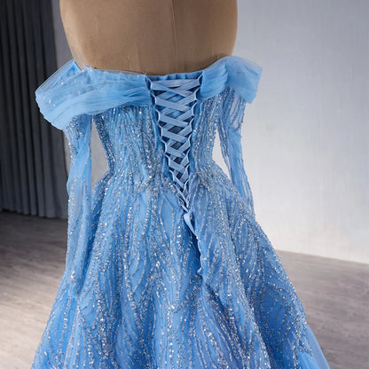Luxury Sweetheart Sequins Blue Evening Prom Gowns Dresses 241072