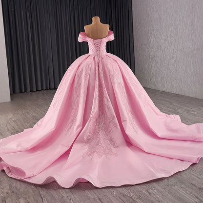 Pink Off Shoulder Sweetheart Diamond Evening Dresses for 16 Girls