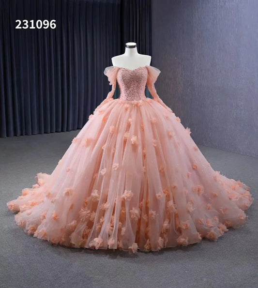 Customize Blush Pink 3D Floral Quinceanera Dress 231096