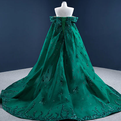 Haute Couture Green Cape Prom Dresses Sequin Pageant Gown 67231