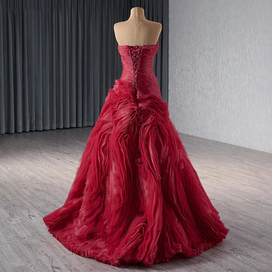 Organza Burgundy Sheath Sweetheart Evening Party Dress 241063