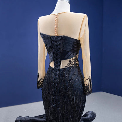 Btydress Formal Occasion O-neck Long Sleeves Illusion Mermaid Evening Dress 67499