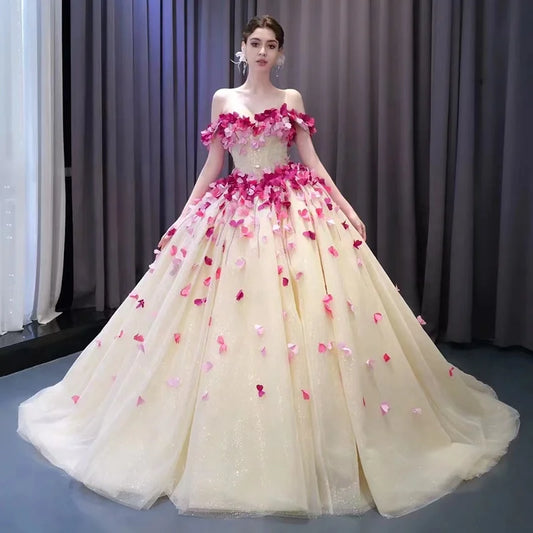 Btydress 231146 Fairy Glitter Appliqued Flower Ball Gown Quinceanra Dress