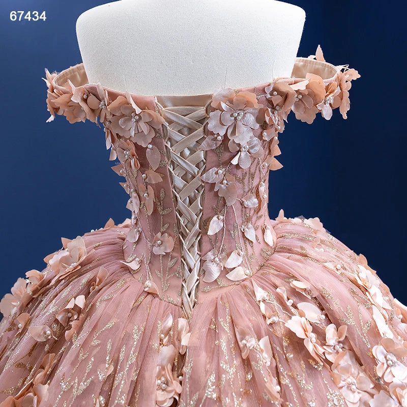 3D Floral Ball Gown Sweet 16 Dress Off the Shoulder Quince Dress 67434