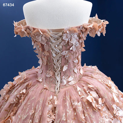 3D Floral Ball Gown Sweet 16 Dress Off the Shoulder Quince Dress 67434