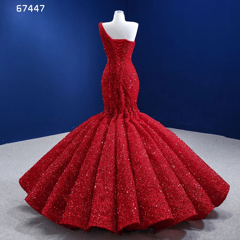 Btydress Sequince Red One Shoulder Mermaid Wedding Dress 67447