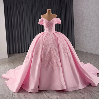 Pink Off Shoulder Sweetheart Diamond Evening Dresses for 16 Girls
