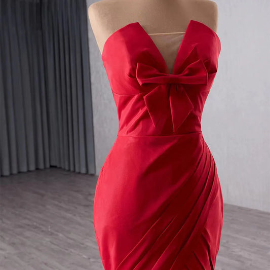 Unique Red mermaid evening dress with bow