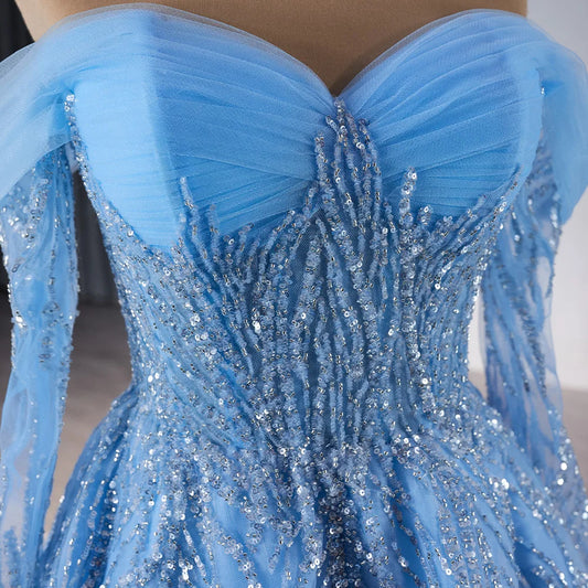 Luxury Sweetheart Sequins Blue Evening Prom Gowns Dresses 241072