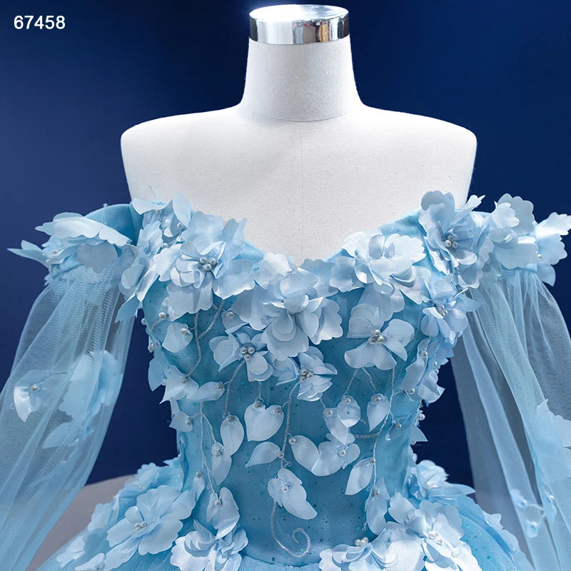 Baby Blue Flower Quince Dresses Princess Ball Gown with Cape 67458