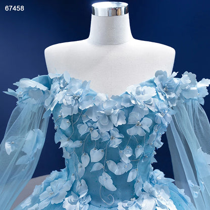 Baby Blue Flower Quince Dresses Princess Ball Gown with Cape 67458
