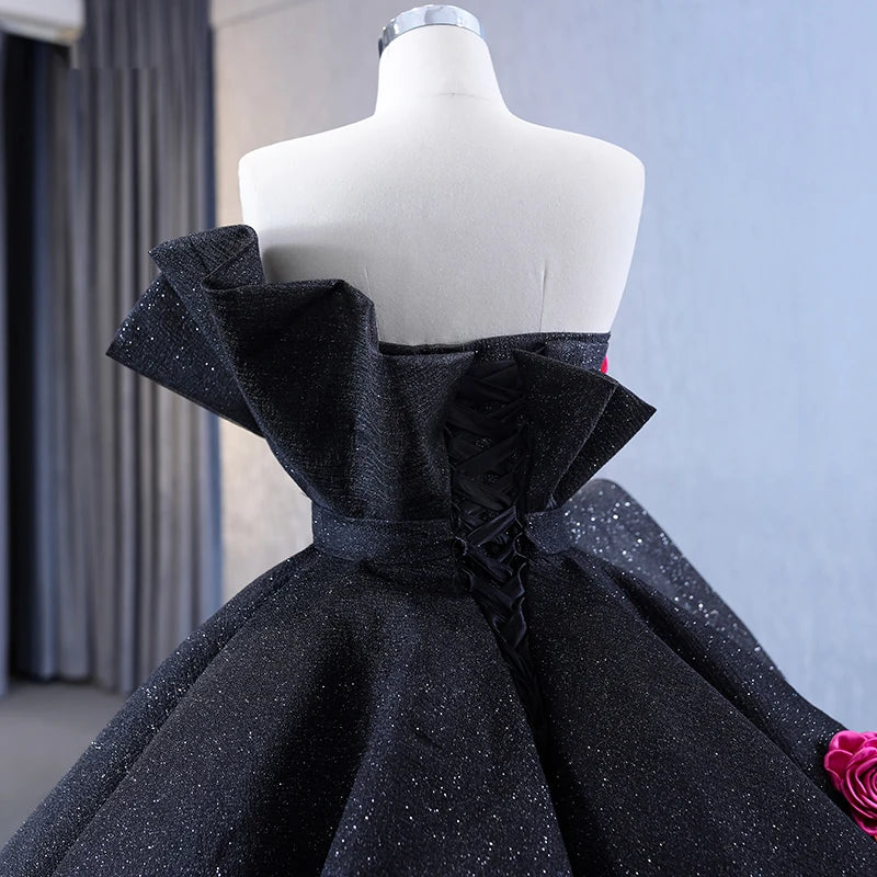 Btydress Black Luxury Sleeveless Flower Ball Women's Quinceanera Dress 67547