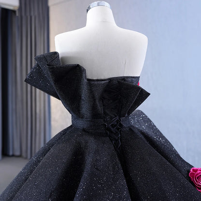 Btydress Black Luxury Sleeveless Flower Ball Women's Quinceanera Dress 67547
