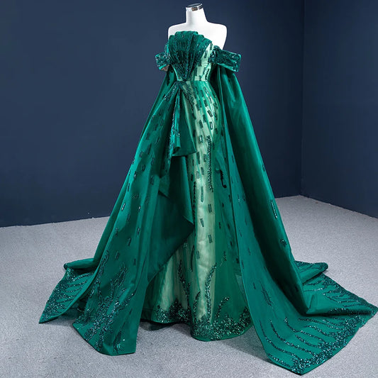 Haute Couture Green Cape Prom Dresses Sequin Pageant Gown 67231