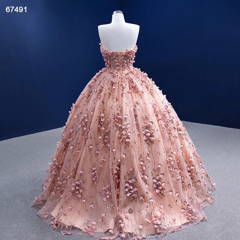 3D Flower Pink Sweet 16 Dress with Cape Vintage Ball Gown 67491
