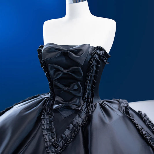 Btydress Elegant Black Bow Sleeveless Satin Evening Ball Gown Dress 67568