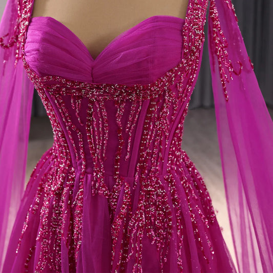 Sexy Fuchsia A-line Evening Party Dresses With Cape Sleeve