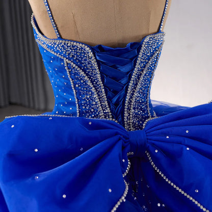 Crystal Spaghetti Strap Royal Blue Empire Quinceanera Gowns