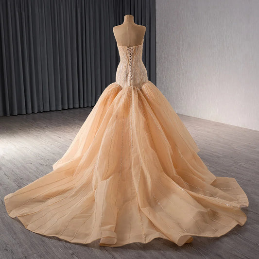 Luxury Sweetheart Strapless Champagne Evening Women's Dresses