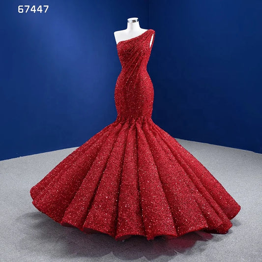 Btydress Sequince Red One Shoulder Mermaid Wedding Dress 67447