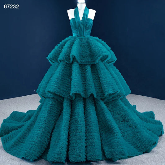 Handmade Pleats Halter Neck Layered Party Gown 67232