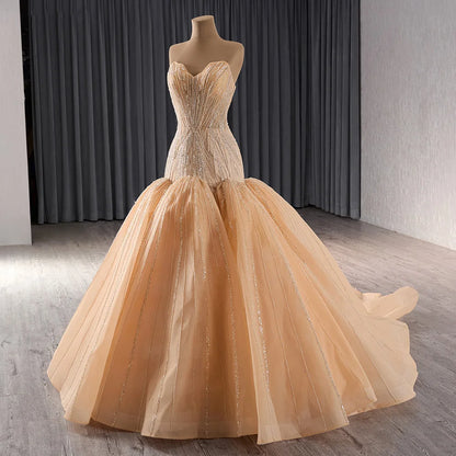 Luxury Sweetheart Strapless Champagne Evening Women's Dresses