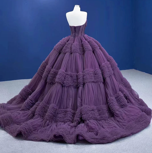 Btydress Purple Princess Elegance Ball Gown Beaded Prom Evening Dress 67372
