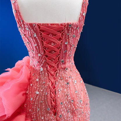 Btydress Pink Party Sexy Sequins Prom Mermaid Evening Dresses 222154