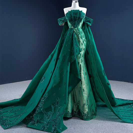 Haute Couture Green Cape Prom Dresses Sequin Pageant Gown 67231