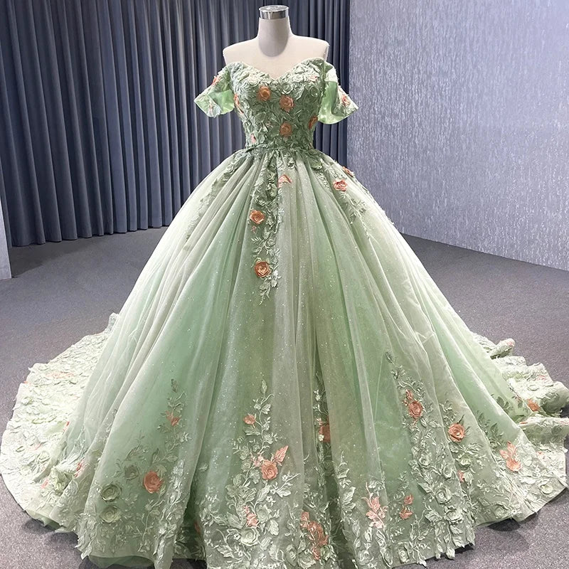Sage Quince 16 Flower Off Shoulder Ball Gown 222240