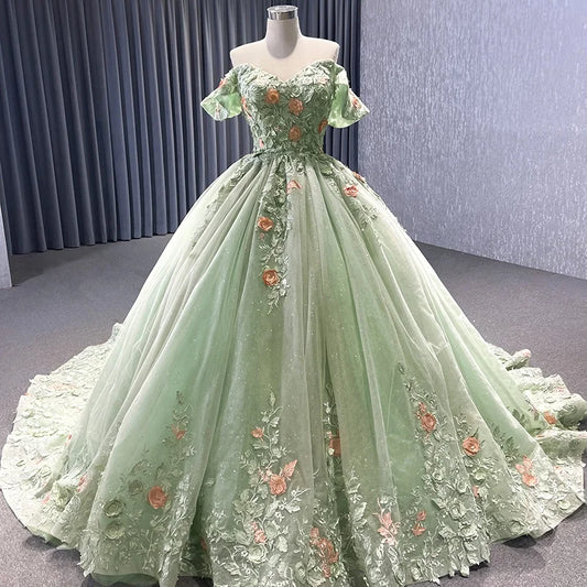 Sage Quince 16 Flower Off Shoulder Ball Gown 222240
