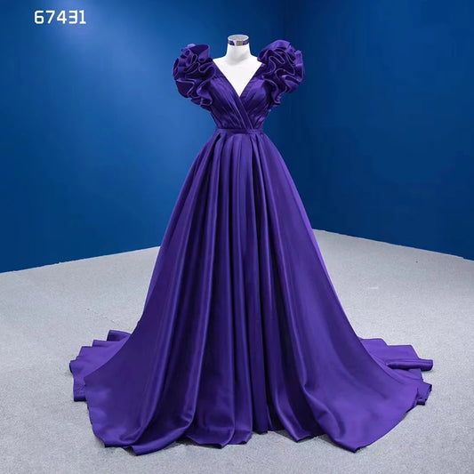 Blue Violet Satin Formal Gown Pageant with Slit 67431