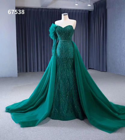 Green  Mermaid Prom Evening Dresses With Detachable Train 67538