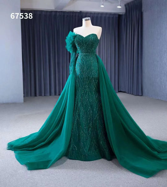 Green  Mermaid Prom Evening Dresses With Detachable Train 67538