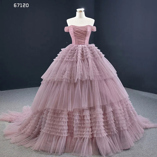 Btydress Burgundy Tulle Quinceanera Dresses Off the Shoulder Sweet 16 Dress 67120