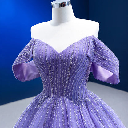 Btydress Purple Sequins Off Shoulder Evening Party Gowns Dresses 67571