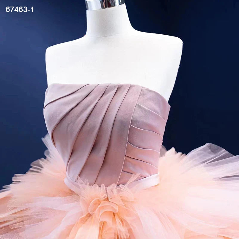 Blush Pink Ruffled Wedding Dress Vintage Strapless Ball Gown 67463