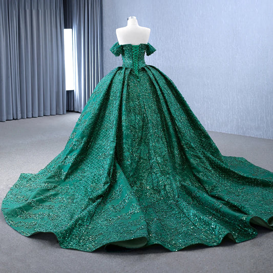 Embroidery Green Off Shoulder Ball Gown Evening Party Formal Dresses 231147