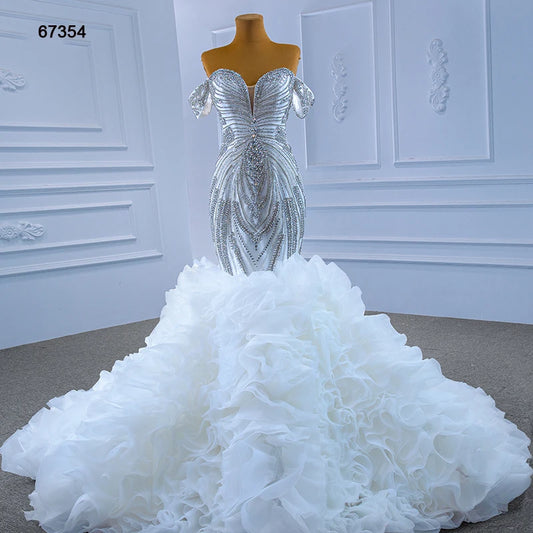 Luxury Ruffled Beaded Mermaid Wedding Gown 67354
