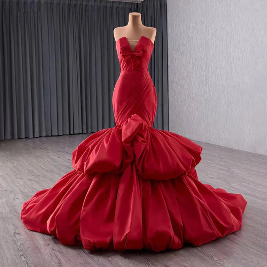 Unique Red mermaid evening dress with bow