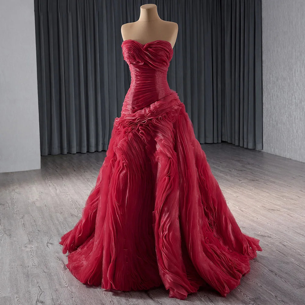 Organza Burgundy Sheath Sweetheart Evening Party Dress 241063