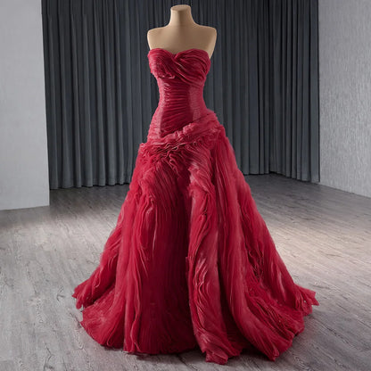 Organza Burgundy Sheath Sweetheart Evening Party Dress 241063