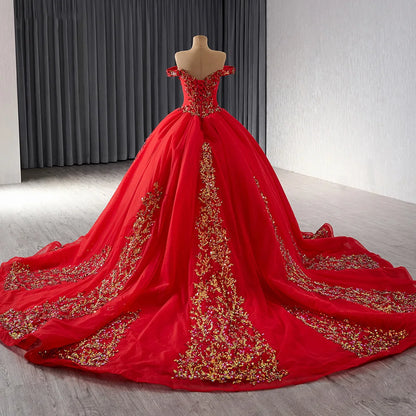 Luxury Red Sweetheart Lace Birthday Sweet 15 Quinceanera Dress