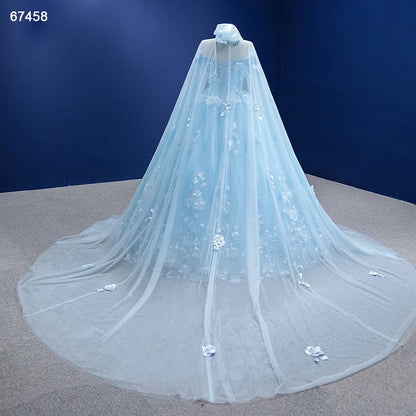 Baby Blue Flower Quince Dresses Princess Ball Gown with Cape 67458