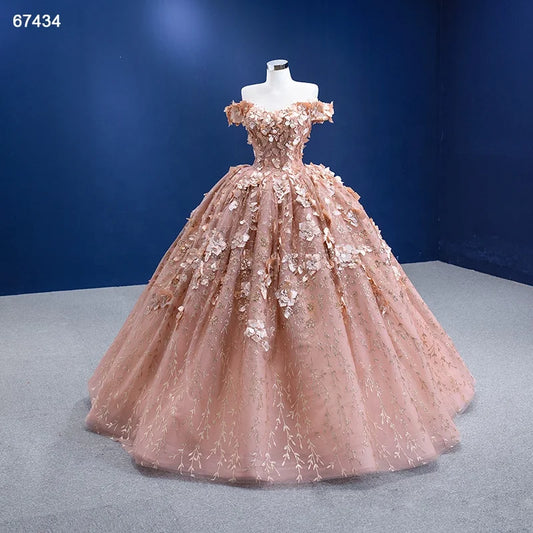 3D Floral Ball Gown Sweet 16 Dress Off the Shoulder Quince Dress 67434