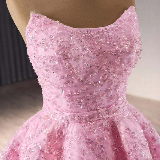 Unique Scoop Pink A-line Evening Gowns Dresses for Girls
