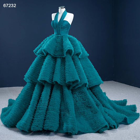 Handmade Pleats Halter Neck Layered Party Gown 67232