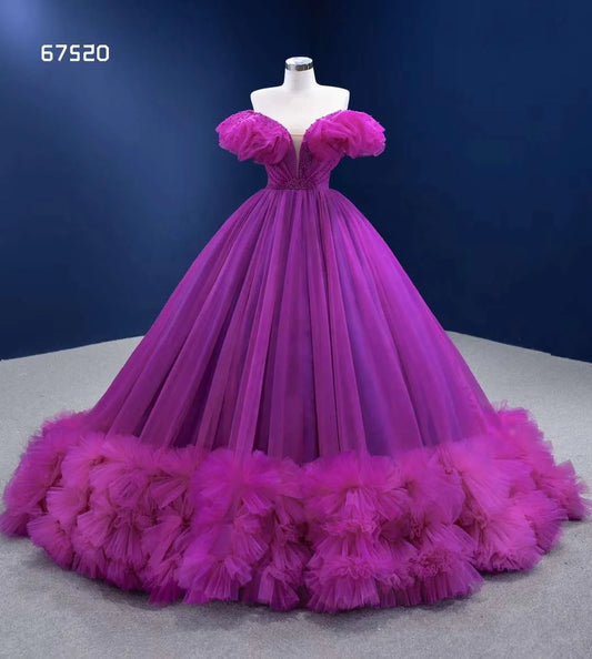 Btydress Gorgeous Off Shoulder Purple Ball Evening Gowns Dresses 67520